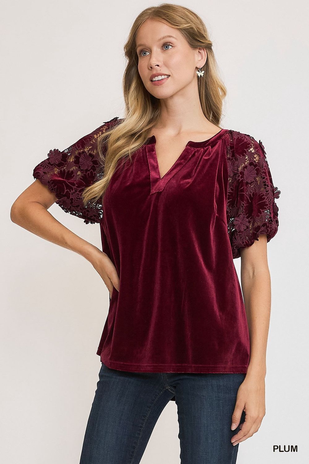 Split Neck Velvet Top