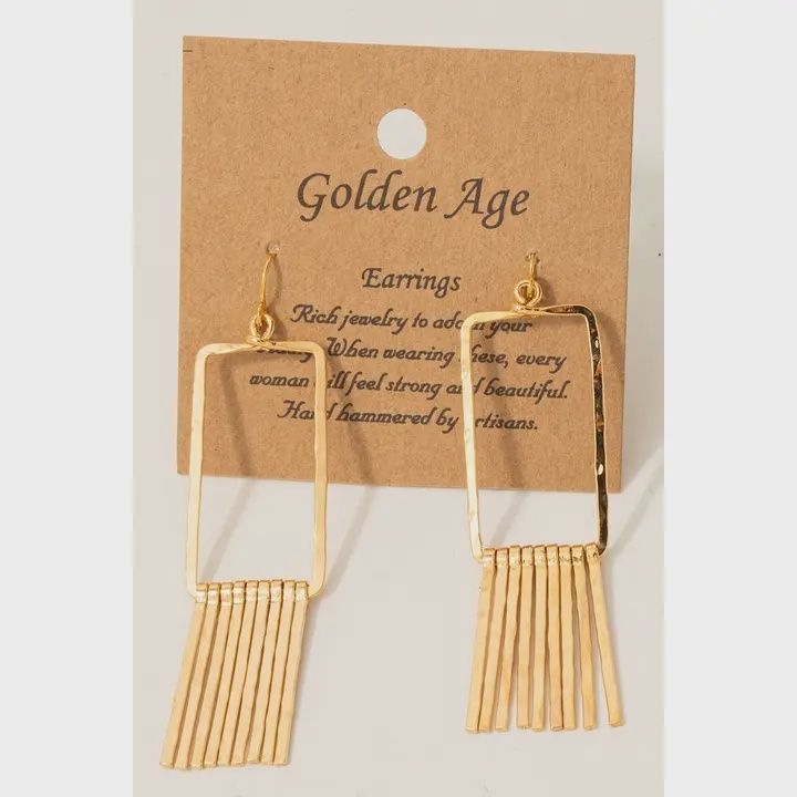 Hammered Rect. earrings w/Fringe