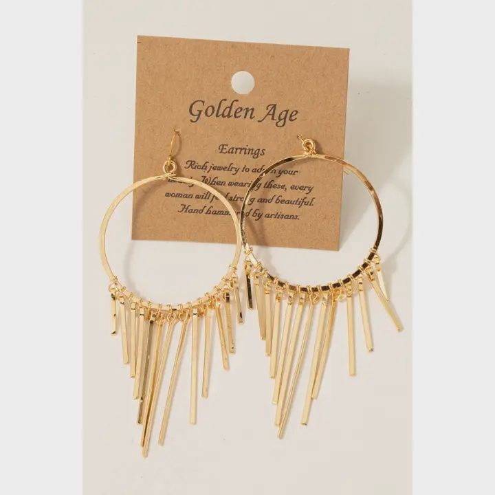 Lg Hoop w/Long Bar Fringe Earrings