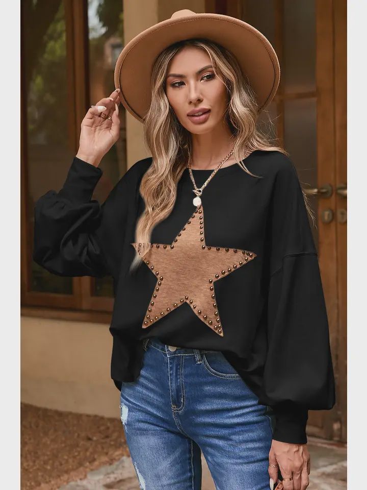 Studded Star Top, Size: S, color: Black