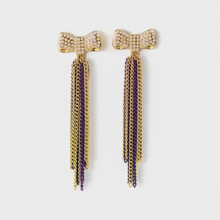Bow Dangle Earrings, color: Purple/Gold