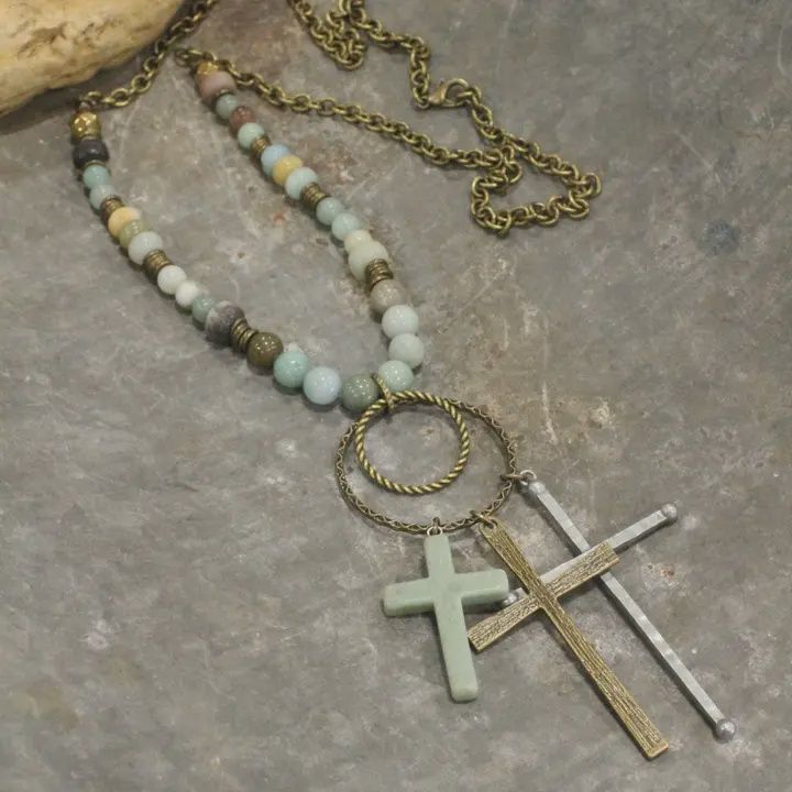 Bohemian Cross Mixed Mint Stone Necklace