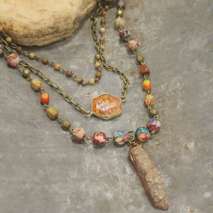 Bohemian Layered Rusty Stone Necklace