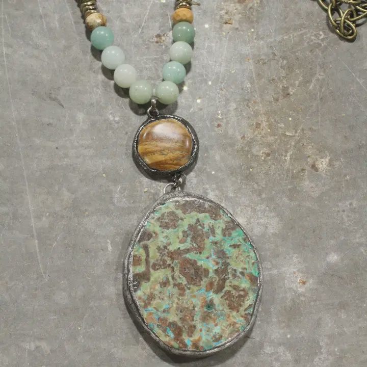 Mint &amp; Jasper Stone Drop Necklace