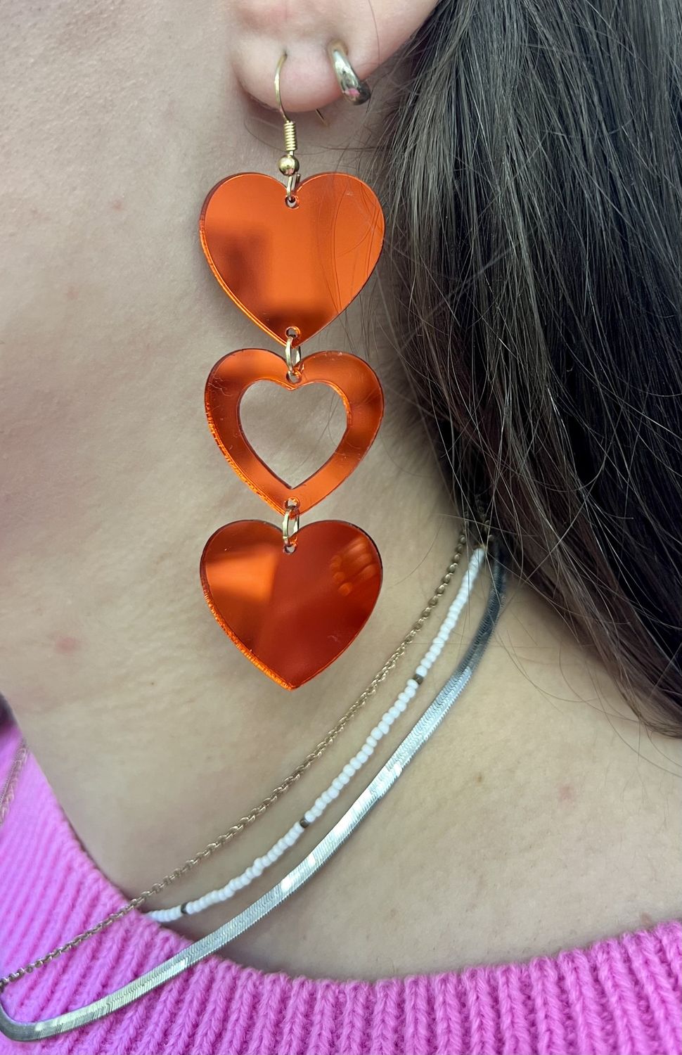 Mirrored Heart 3 Tier earring, color: Red