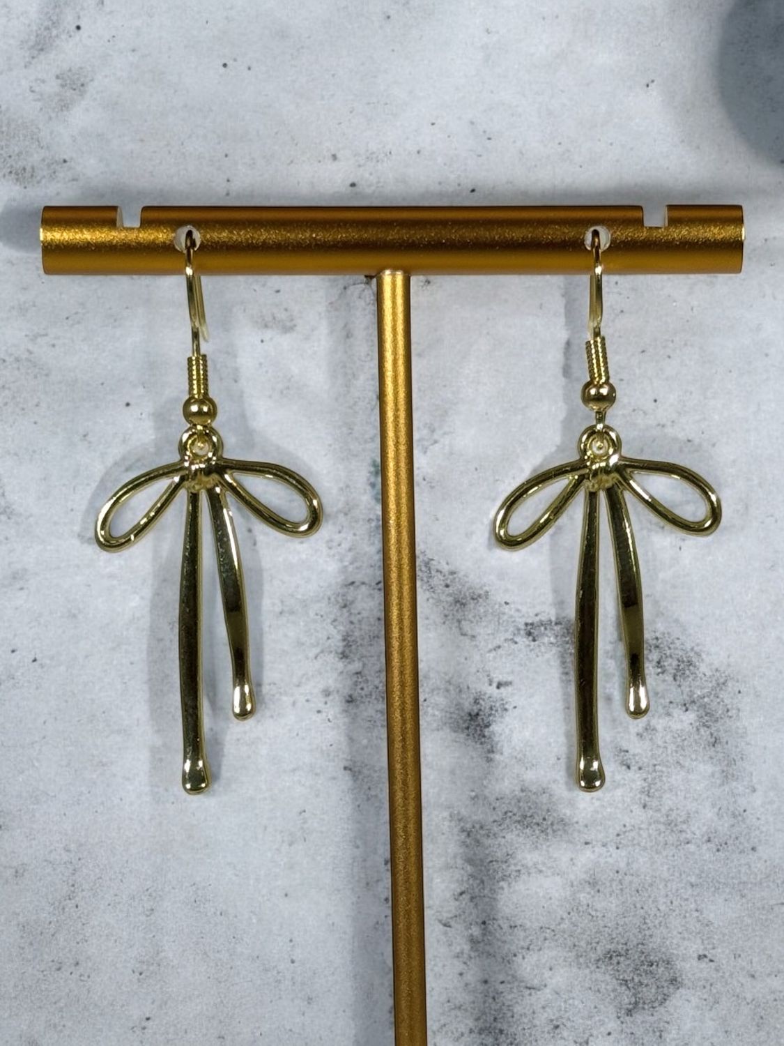 Gold Dangle Bow Earrings