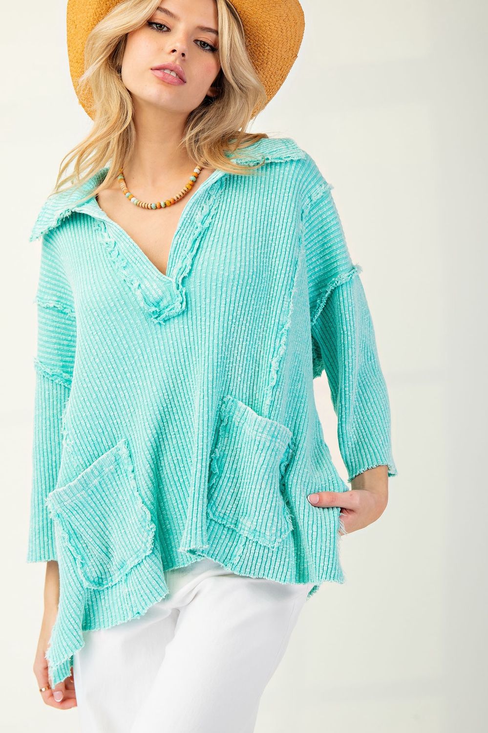 Rib Knit Pullover, color: Green, Size: S