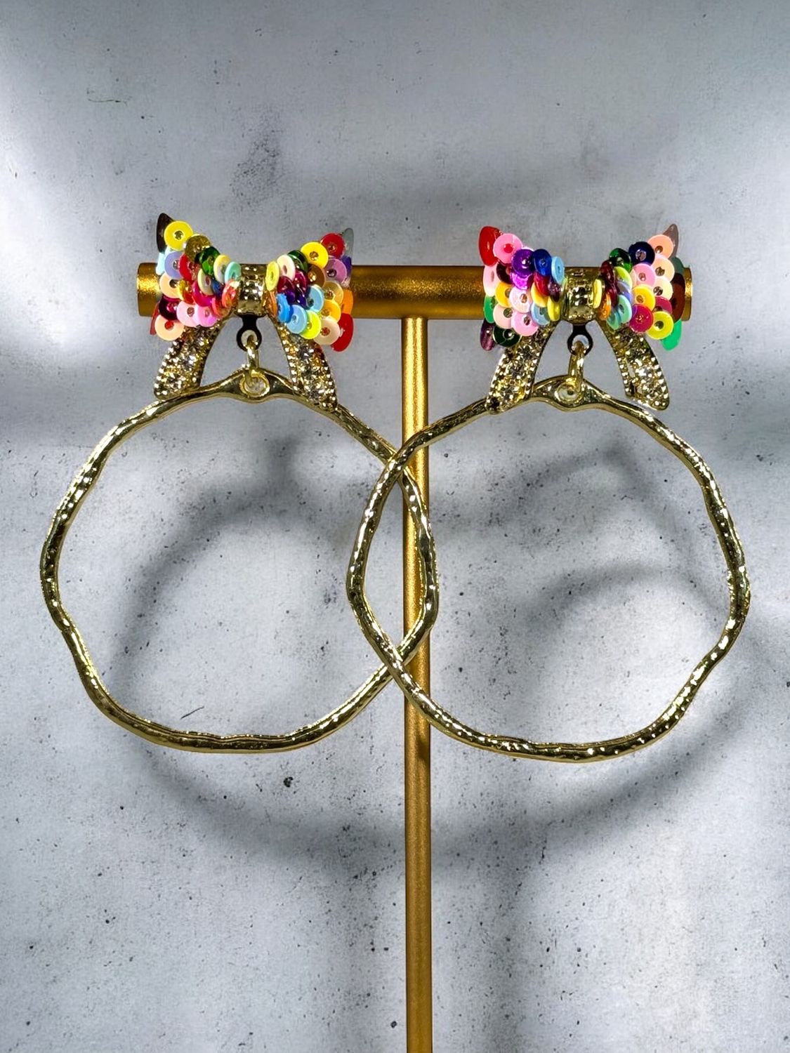 Sequin Bow Earrings, color: Rainbow, shape: Rnd