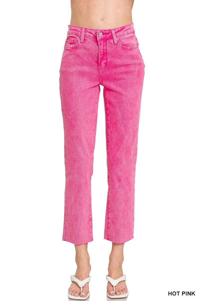 Acid Washed Cropped Jeans
