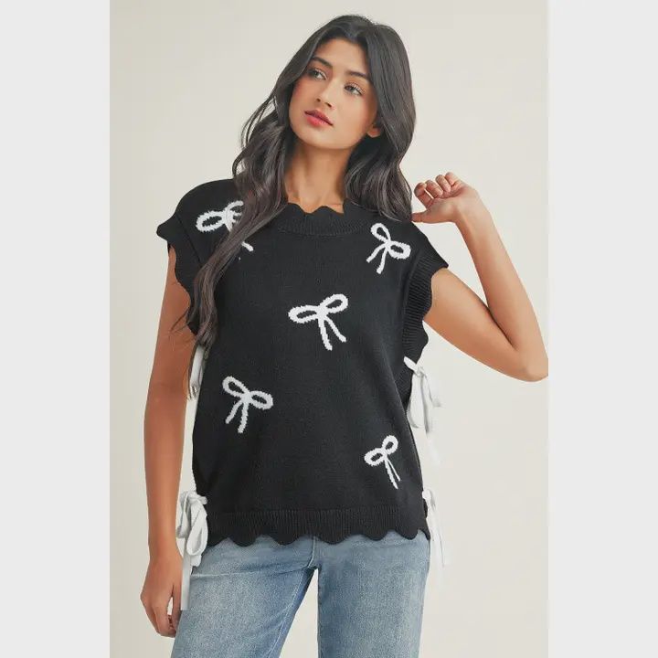 Bow Scalloped Hem Sweater T Shirt