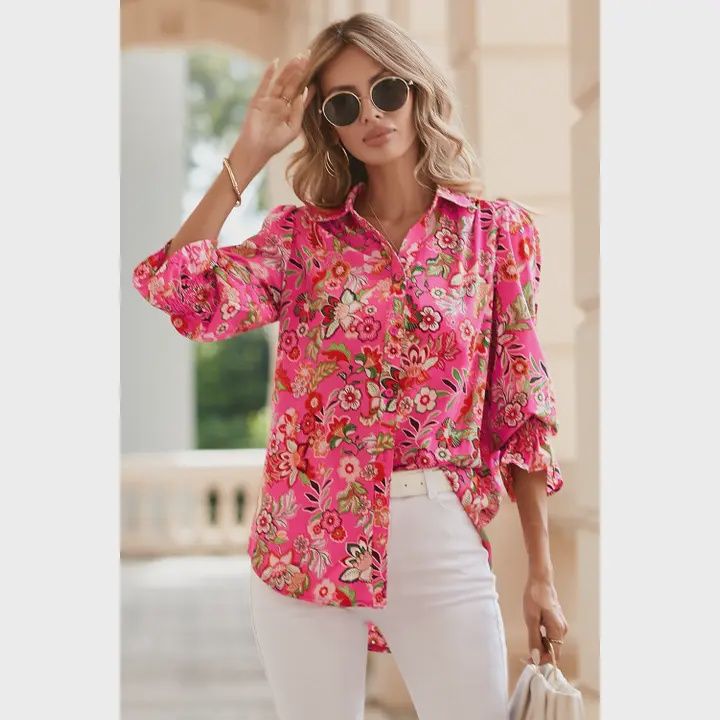 Floral Smocked Cuff Puff Sleeve Top