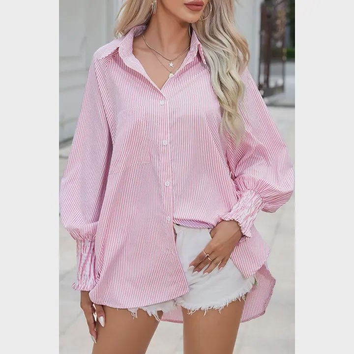 Cuffed Striped Boyfriend Shirt