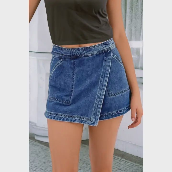 Wrapped Mini Denim Skort