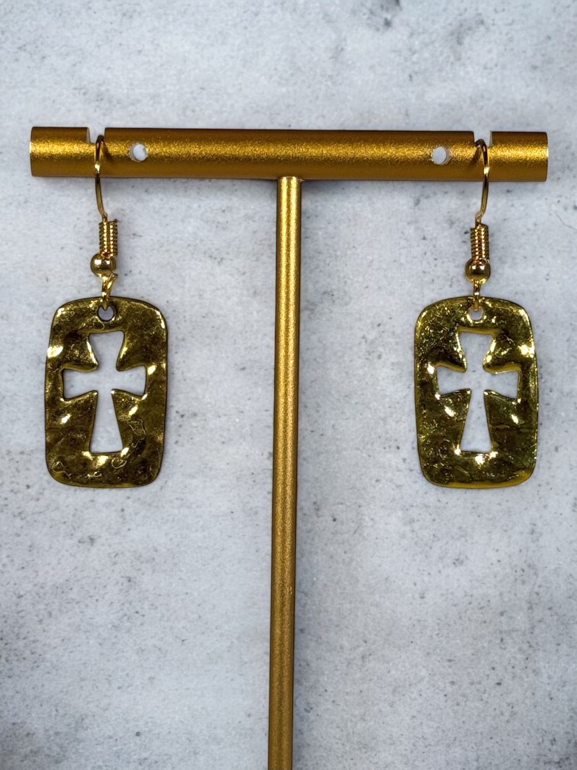 Hammered Open Cross Earrings