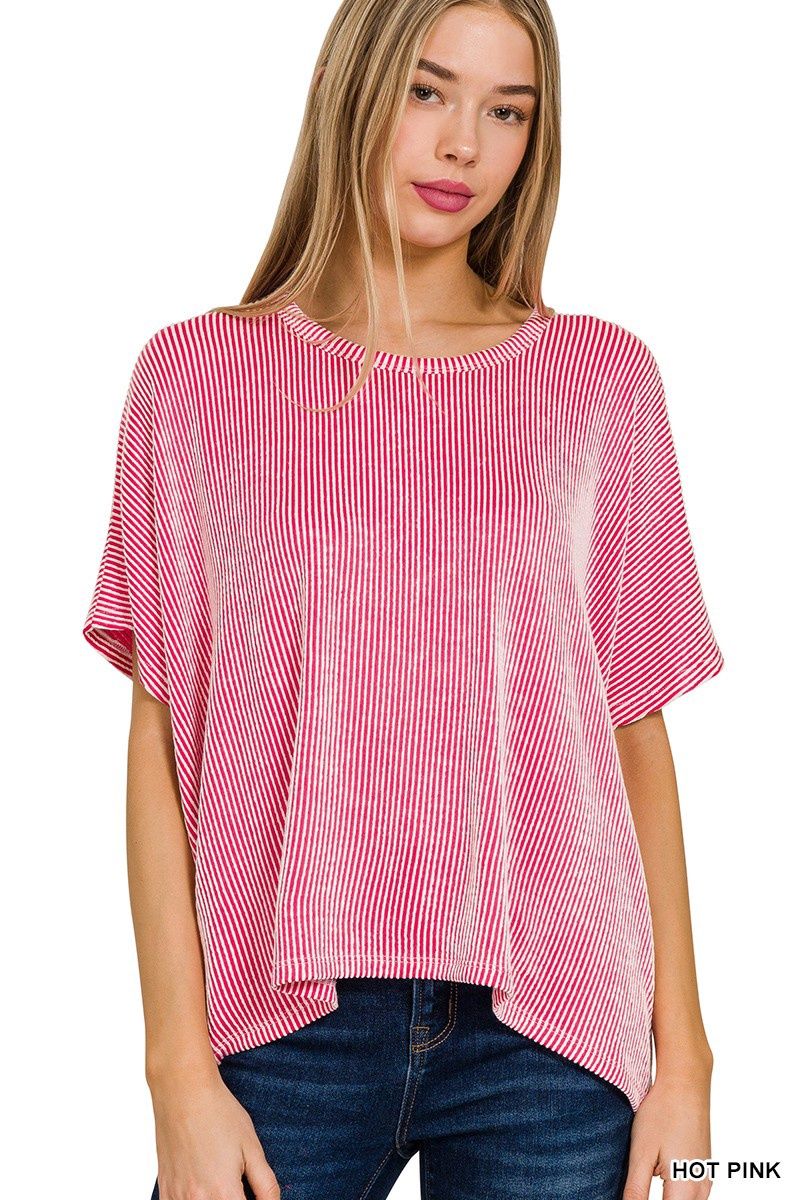 Ribbed Oversized Top, color: Hot Pink, Size: S/M