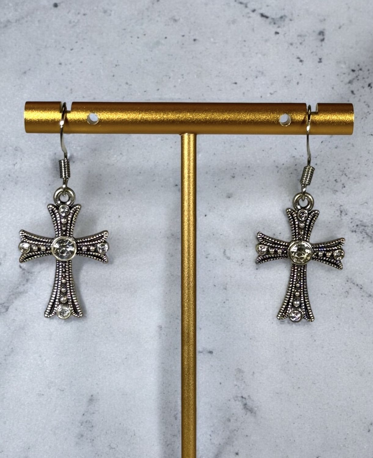 Rhinestone accent Cross Earrings, color: SILVER