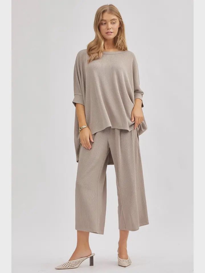 Flowy Wide Leg Crop travel Set Bali, color: Oyster Grey, Size: S