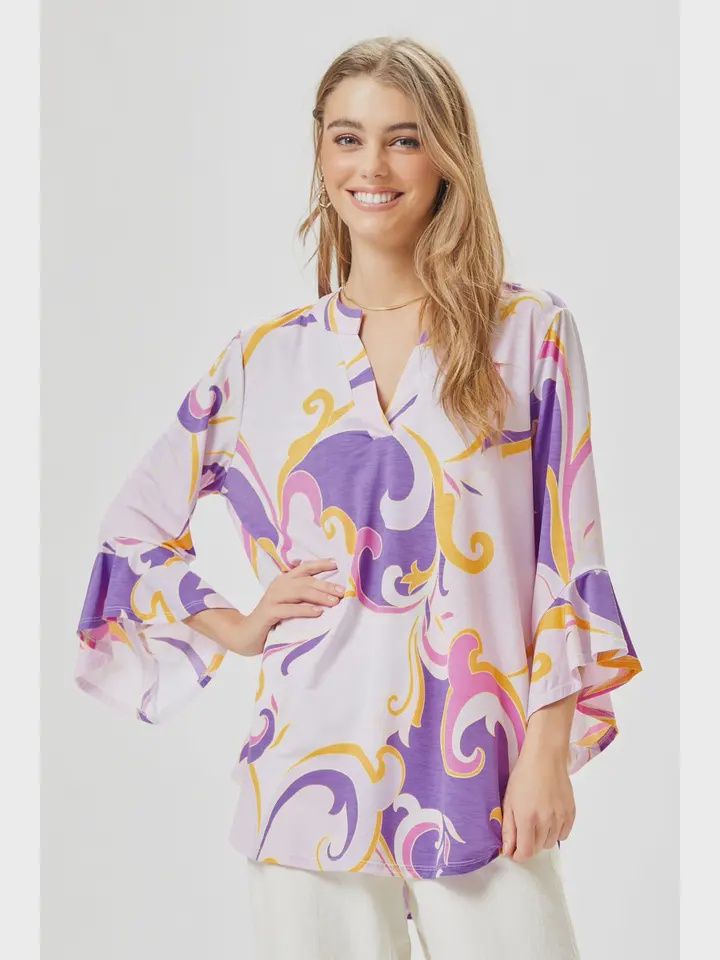 Medallion Print Blouse Purple/Gold