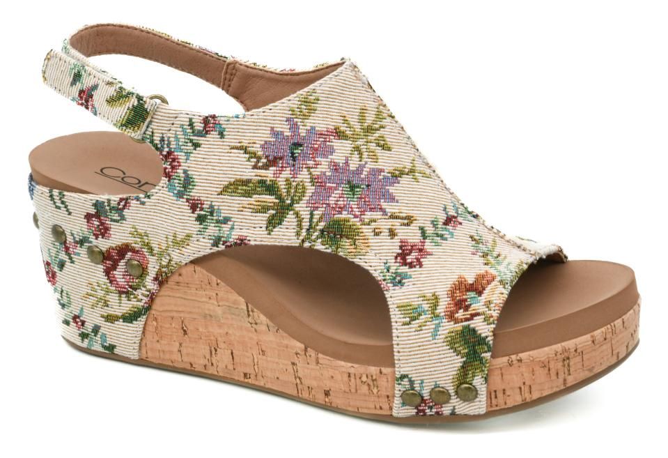 Carley Sand Brocade Floral Wedge