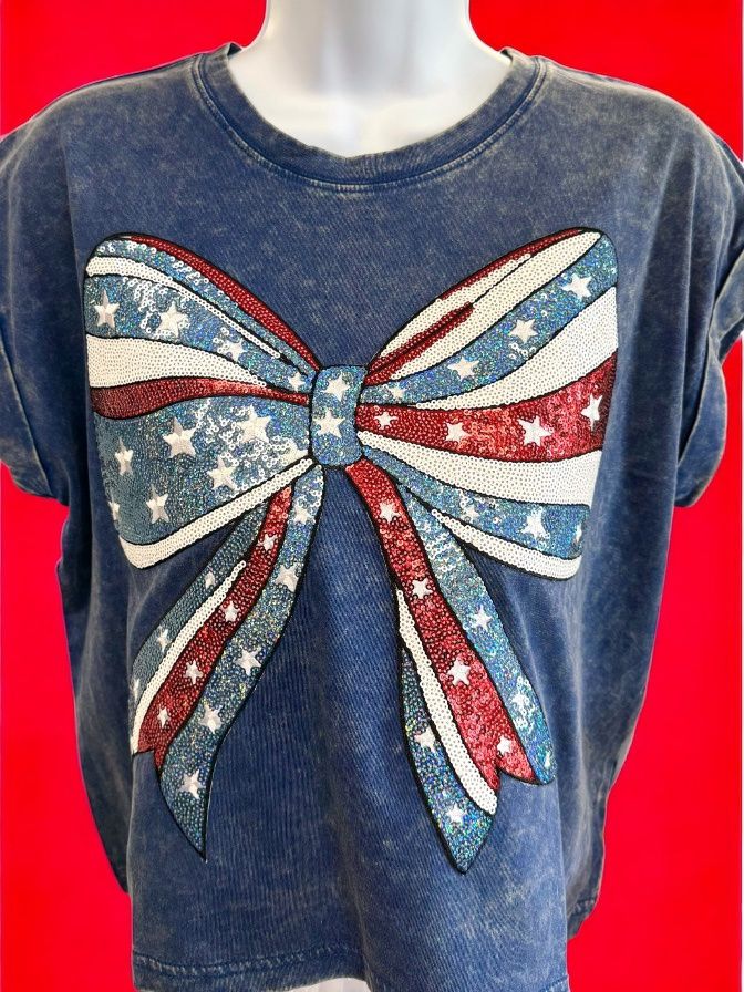 Blue Crop W/Sequined Bow