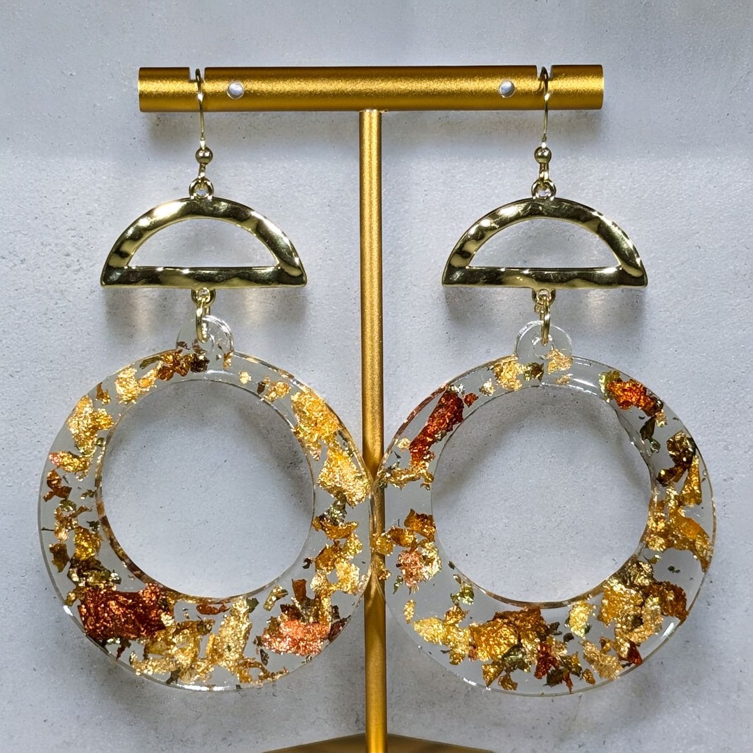 Gold/cooper Acry Earrings, shape: Rnd