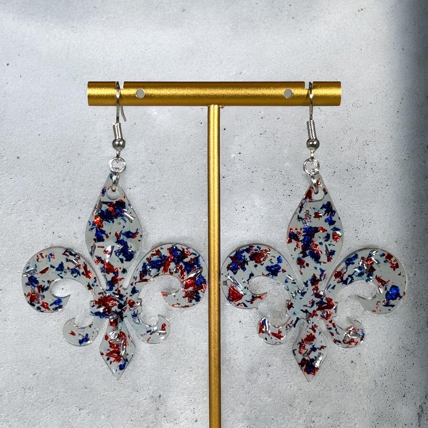 Red/Blue Confetti Acrylic Earrings, Style: FLD