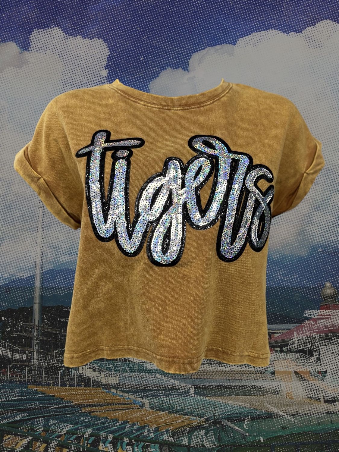 Sequined Tigers Cropped Tee