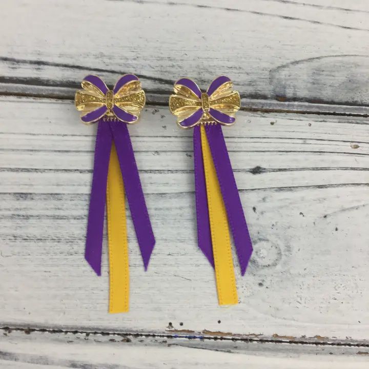 Purple/Gold Bow Earrings