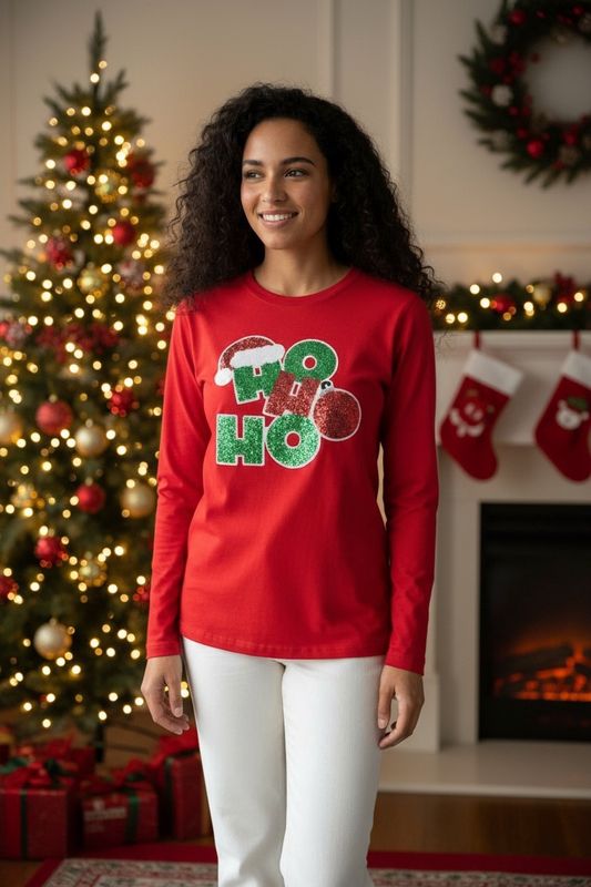 Sequined HoHoHo LS Comfort Colors Tee