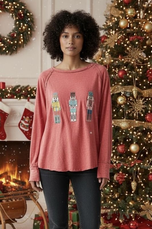 Zenana Pink Sequin Nutcracker Shirt