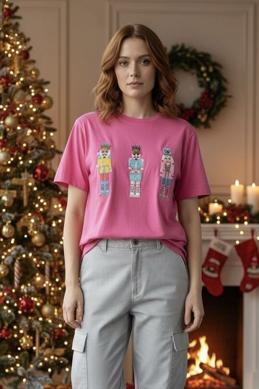 Pink Tee w/Sequined Nutcracker