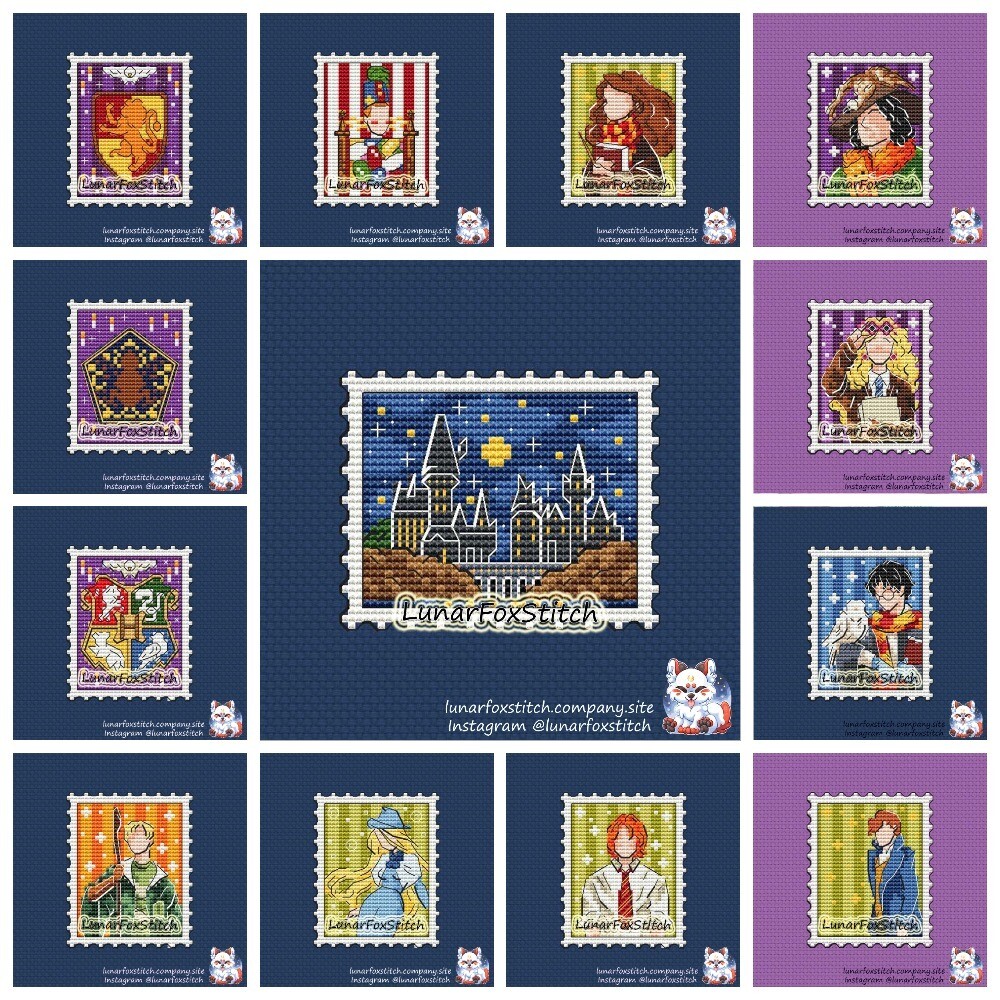 Wizard boy - set of 22 - postage stamp cross stitch patterns