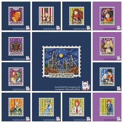 Wizard boy - set of 22 - postage stamp cross stitch patterns