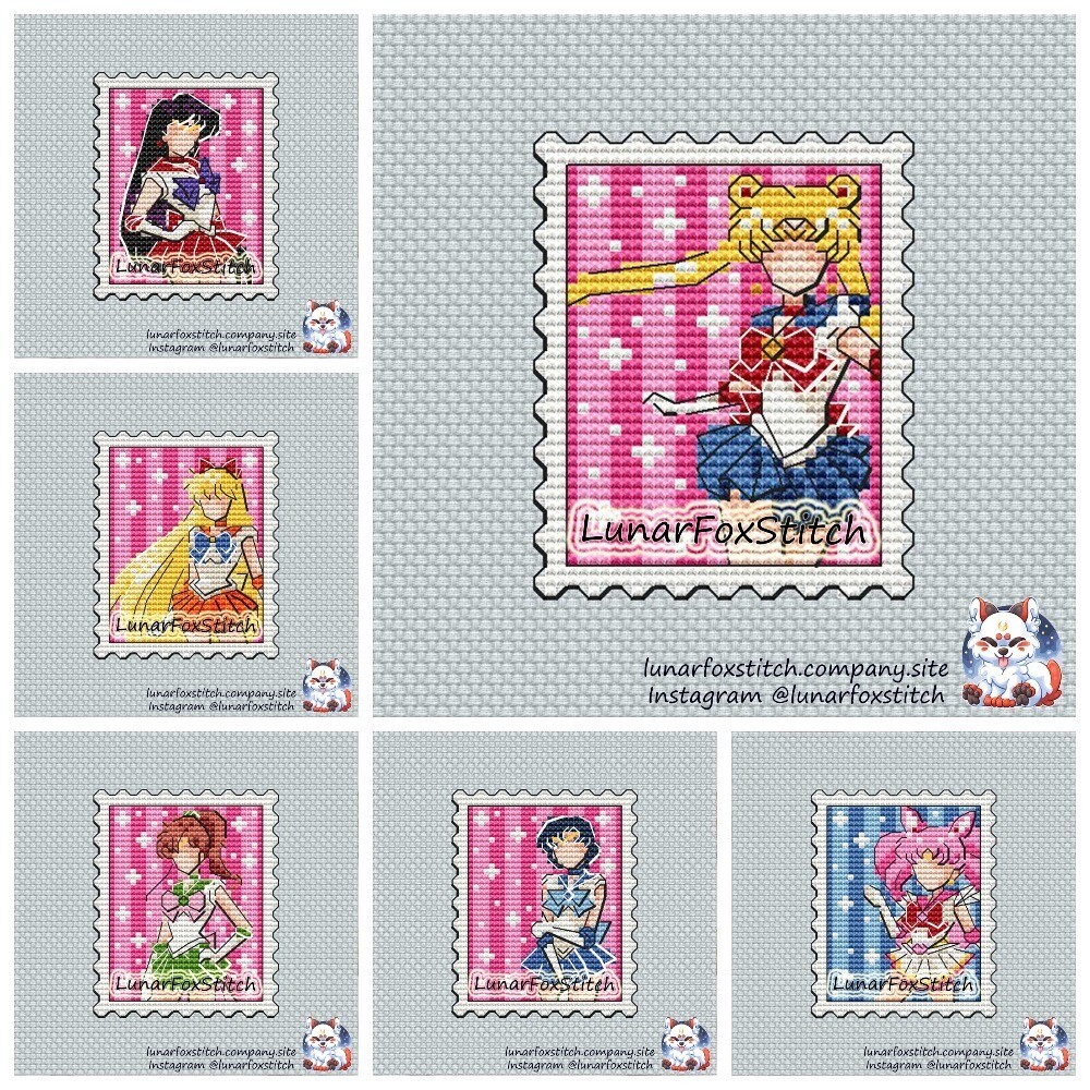 Anime girls - set of 6 stamp cross stitch pattern