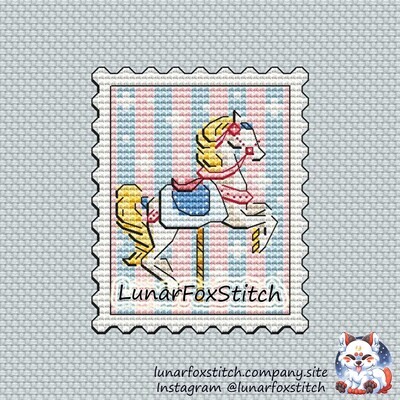 Horse carousel postage stamp cross stitch pattern