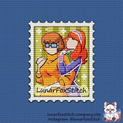 Detective girls postage stamp cross stitch pattern