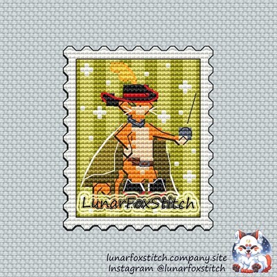 Orange cat postage stamp cross stitch pattern