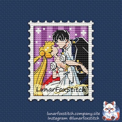 Sailor and Mask Love postage stamp cross stitch pattern