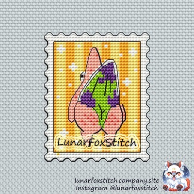 Pink star postage stamp cross stitch pattern
