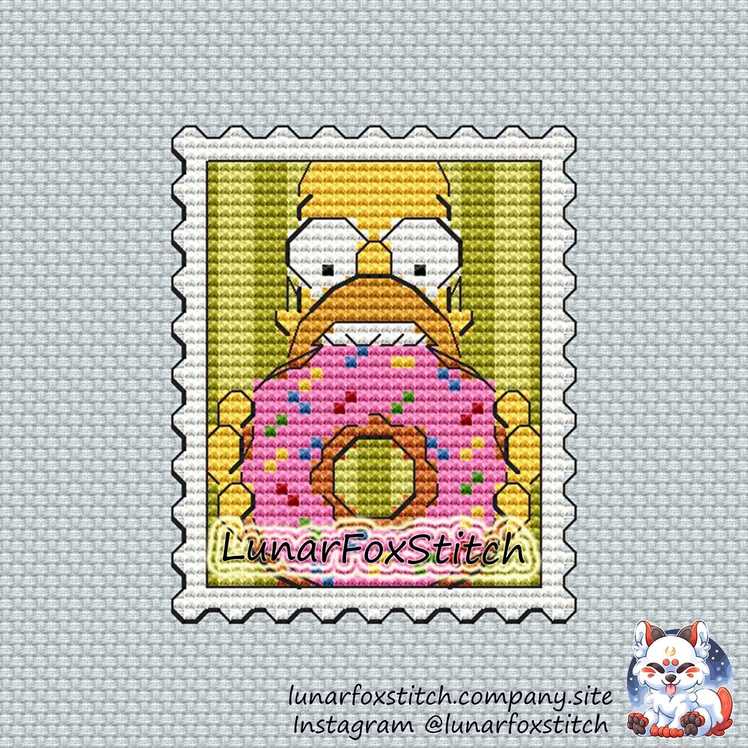 Man and donuts postage stamp cross stitch pattern