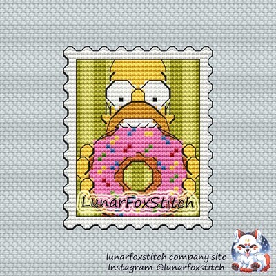 Man and donuts postage stamp cross stitch pattern