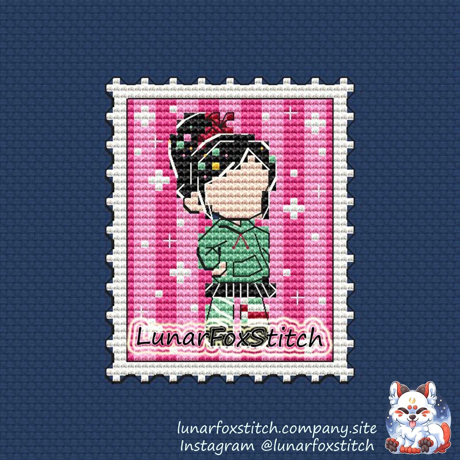 Candy girl postage stamp cross stitch pattern