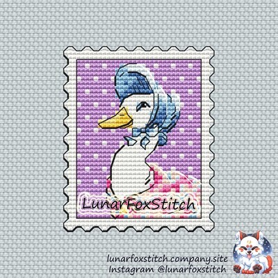 Cute mrs duck postage stamp cross stitch pattern