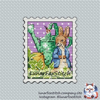 Rabbit postage stamp cross stitch pattern