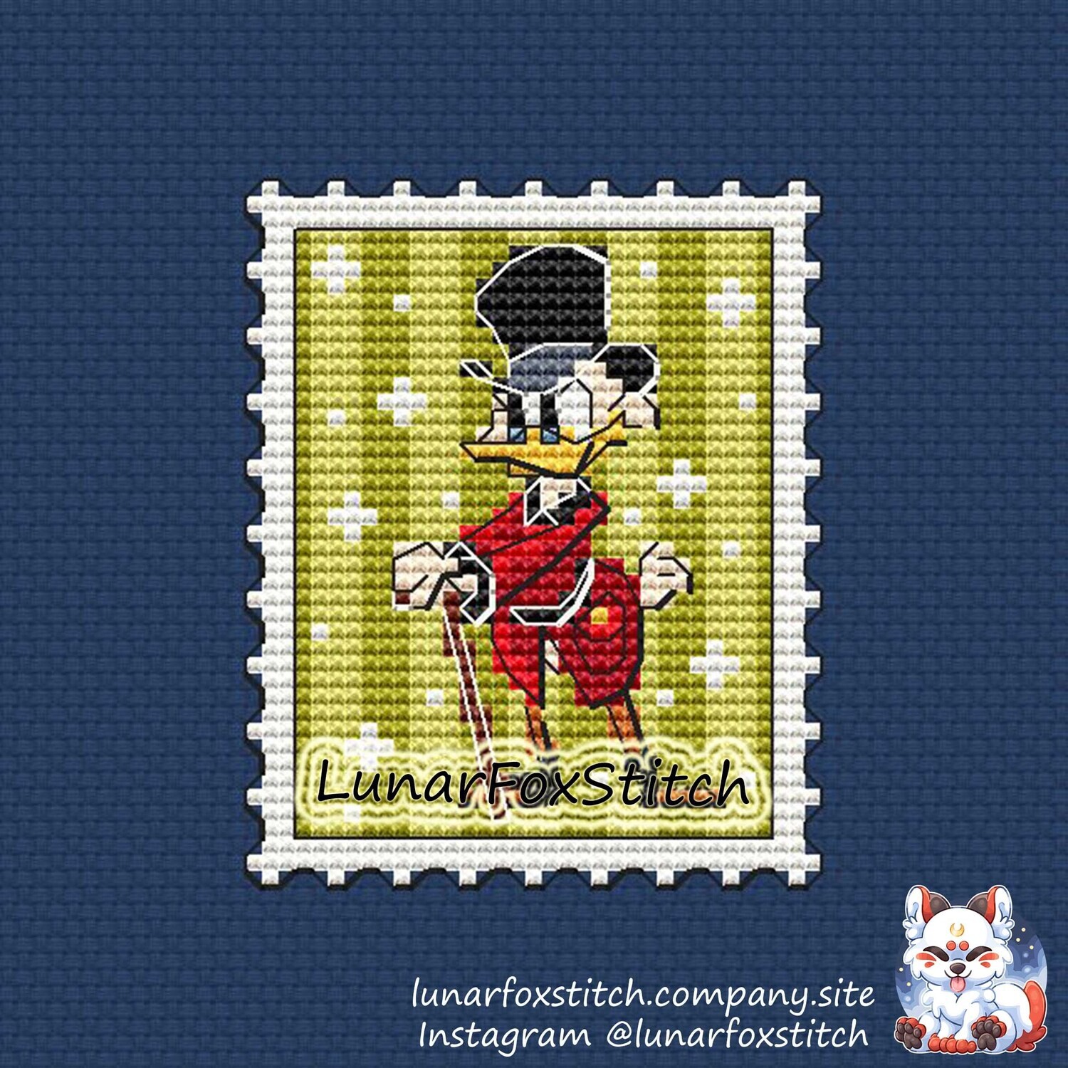 Uncle duck postage stamp cross stitch pattern