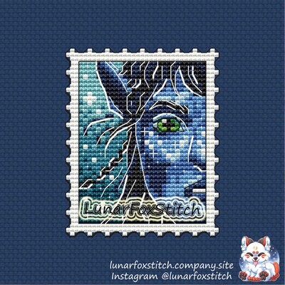 Moon nature girl postage stamp cross stitch pattern