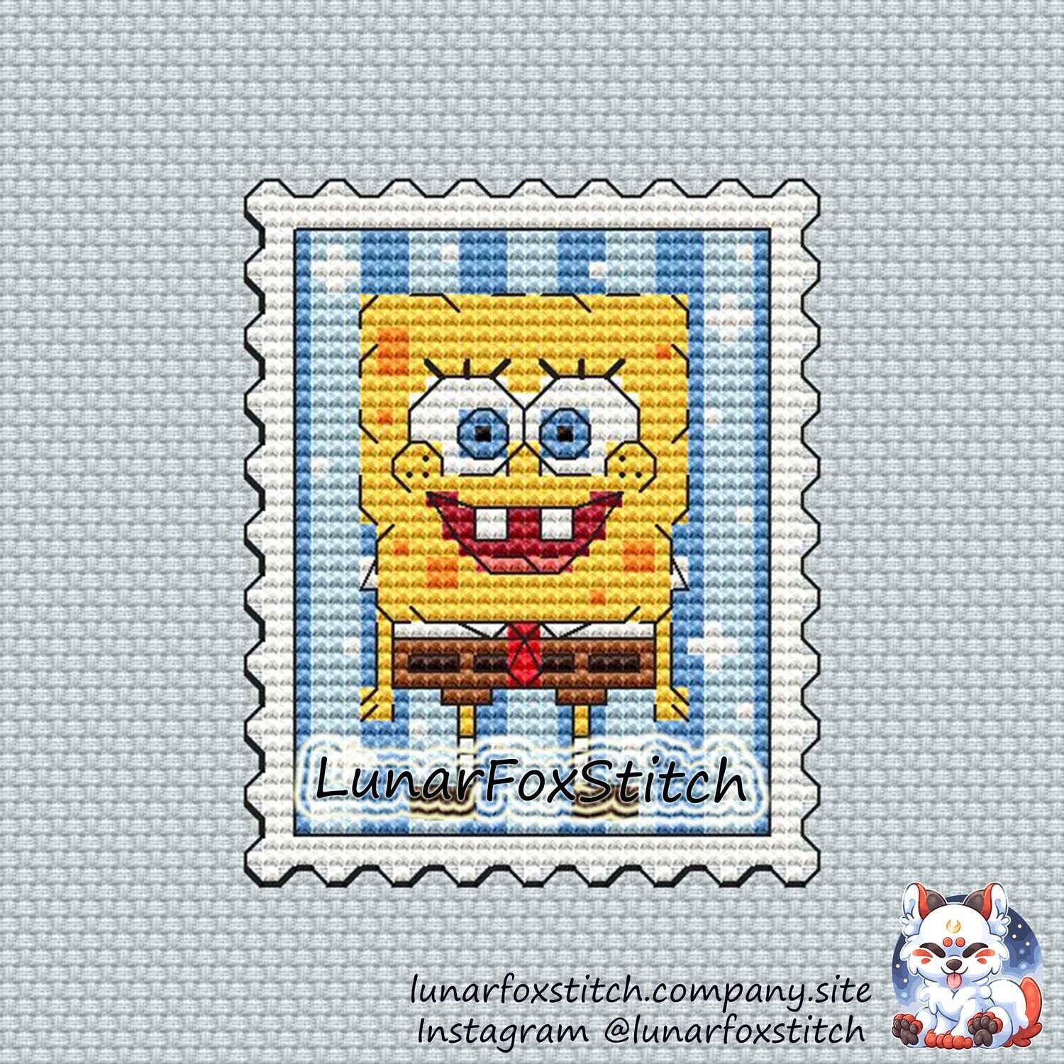 Yellow sponge postage stamp cross stitch pattern