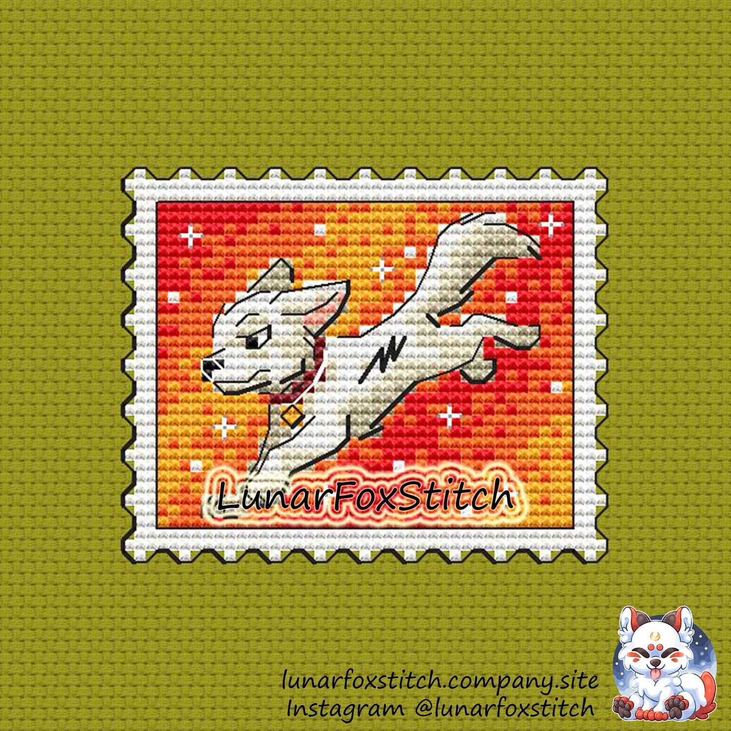 White super dog postage stamp cross stitch pattern
