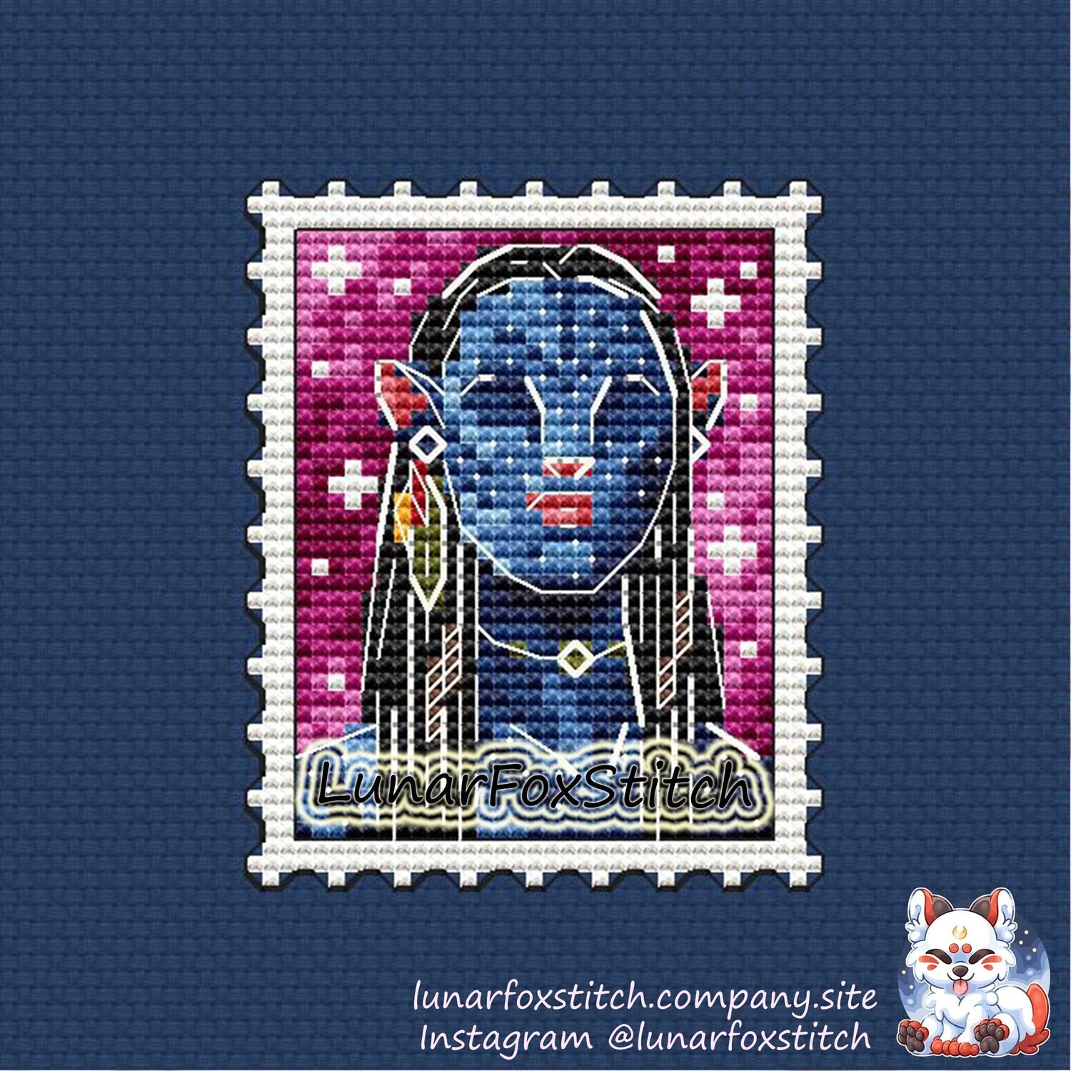 Moon girl postage stamp cross stitch pattern