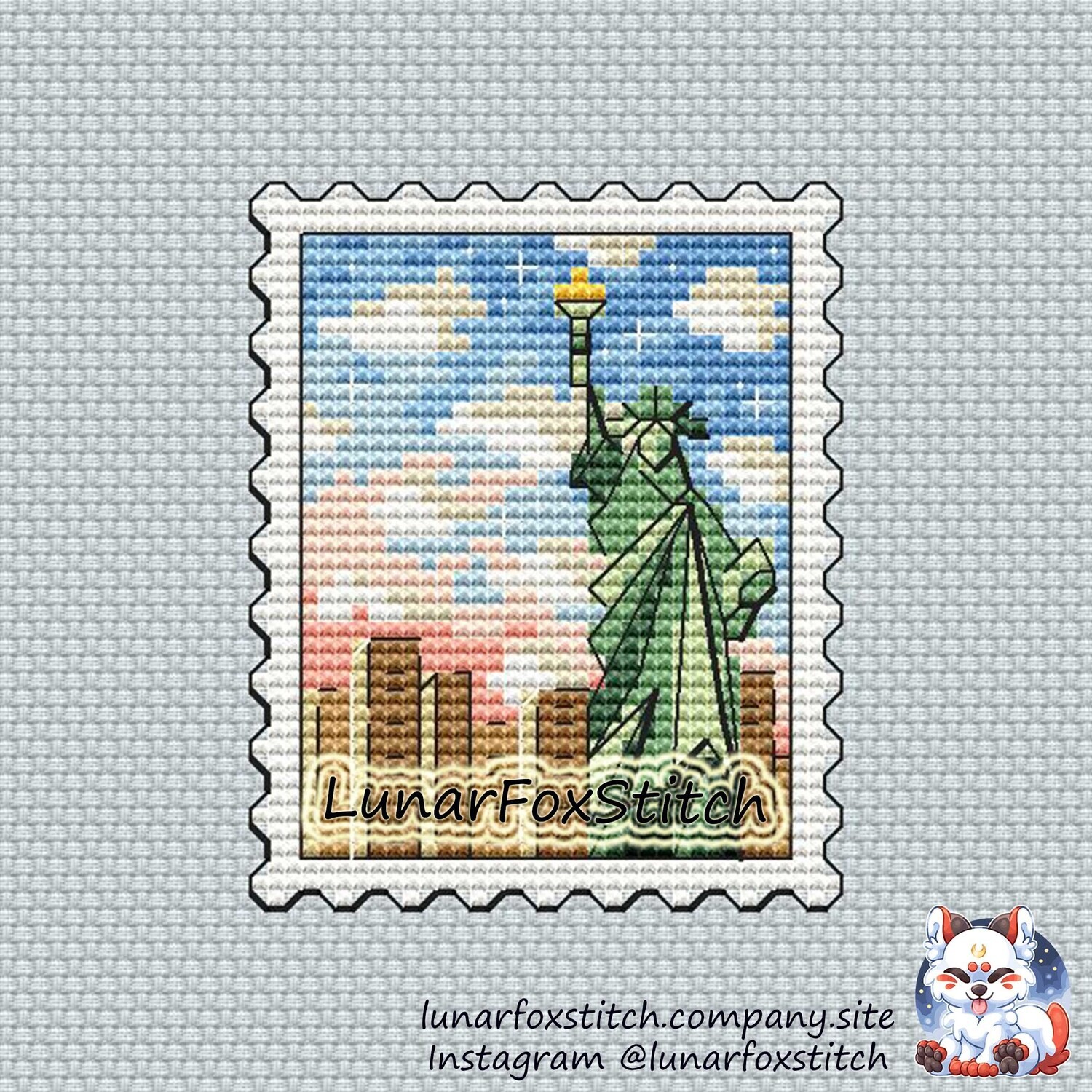 New York postage stamp cross stitch pattern